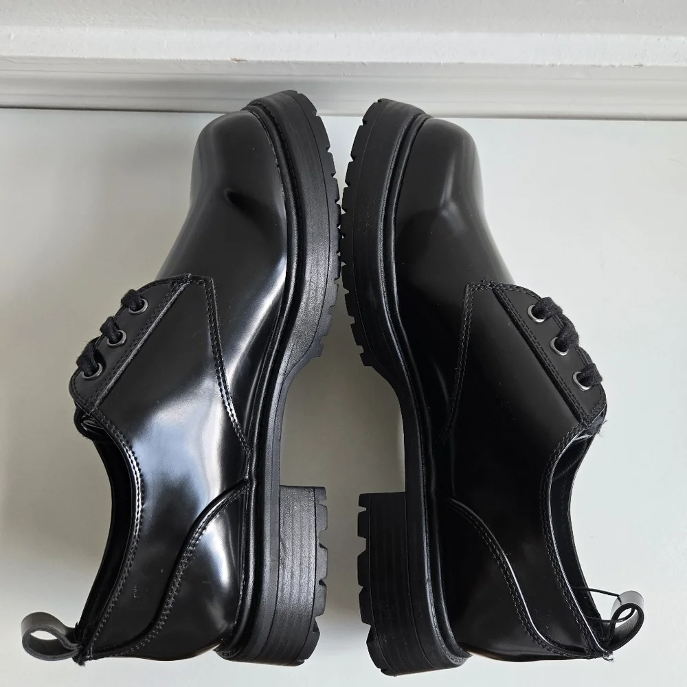 New Zara Laced Oxfords Patent Leather Black Shoes Size 7.5 US / 8 EU
